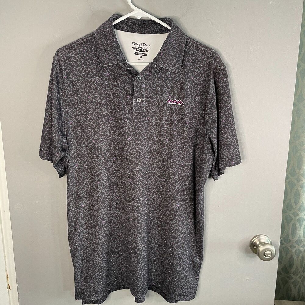 Straight Down Mens M Performance Golf Polo Bowling Pin All Over Print Shirt